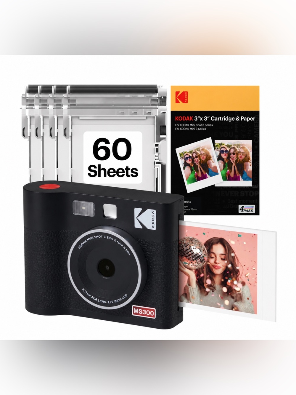 Brand New KODAK Mini Shot 3 Retro 2-in-1 Camera & Printer Bundle (C300RW-60)